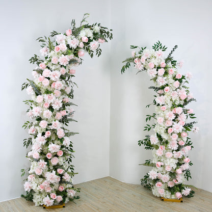 Pink Rose Wedding Floral Arrangement Backdrop Horn Arch Frame Floor Flower Row