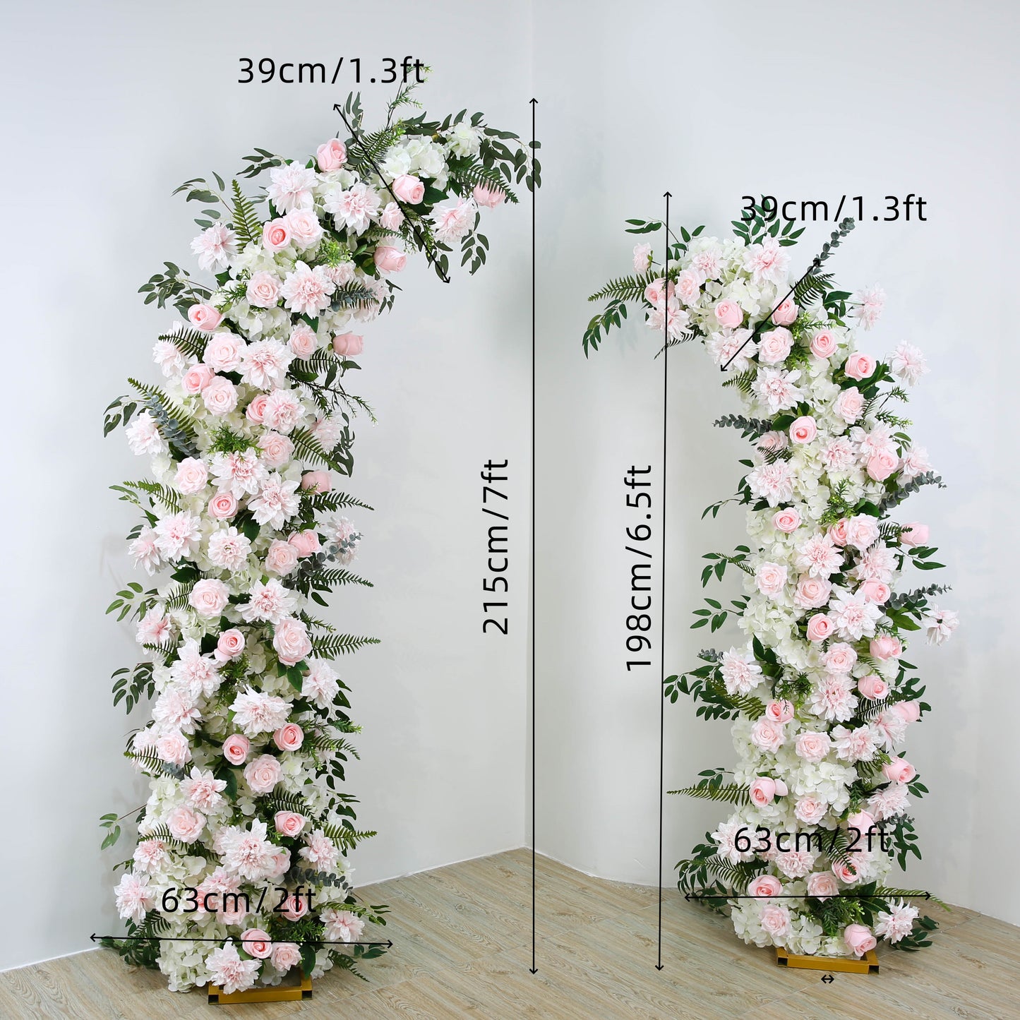 Pink Rose Wedding Floral Arrangement Backdrop Horn Arch Frame Floor Flower Row