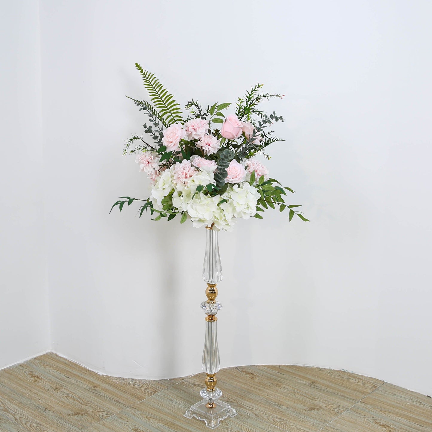 Pink Rose Wedding Floral Arrangement Backdrop Horn Arch Frame Floor Flower Row