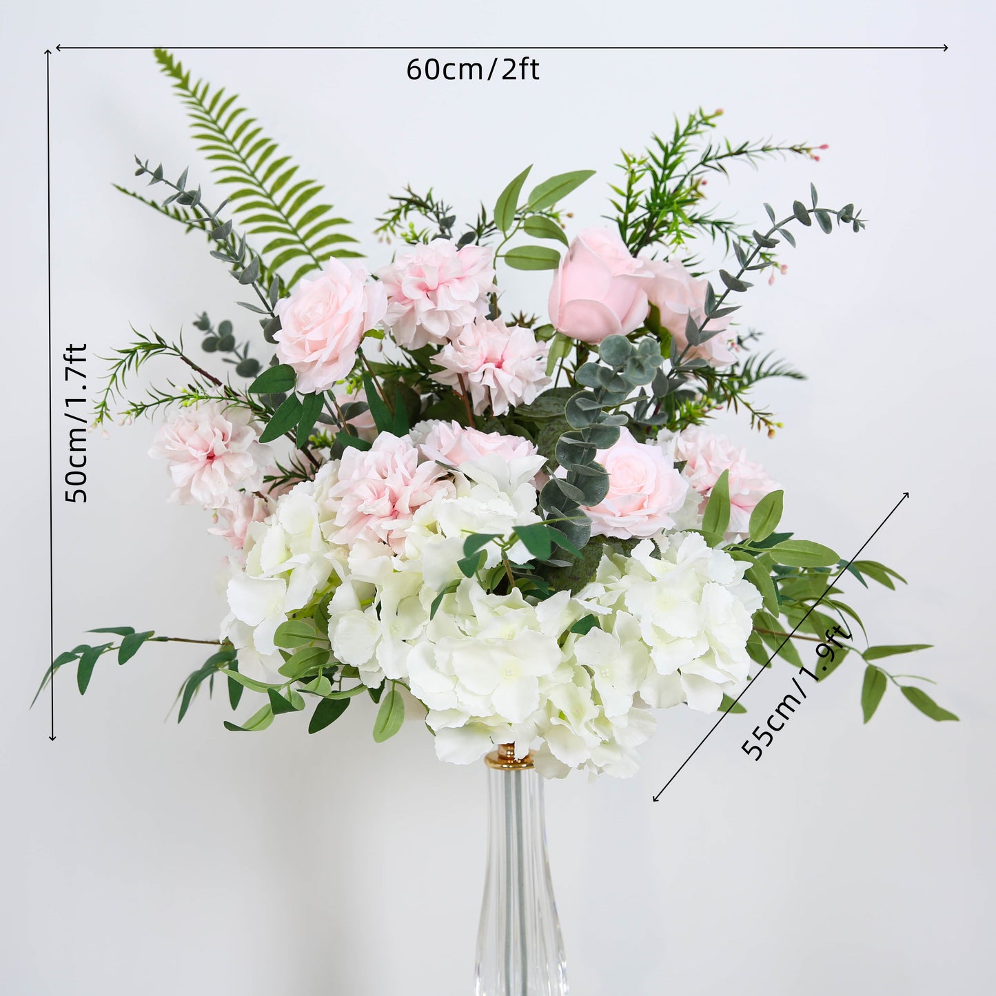 Pink Rose Wedding Floral Arrangement Backdrop Horn Arch Frame Floor Flower Row