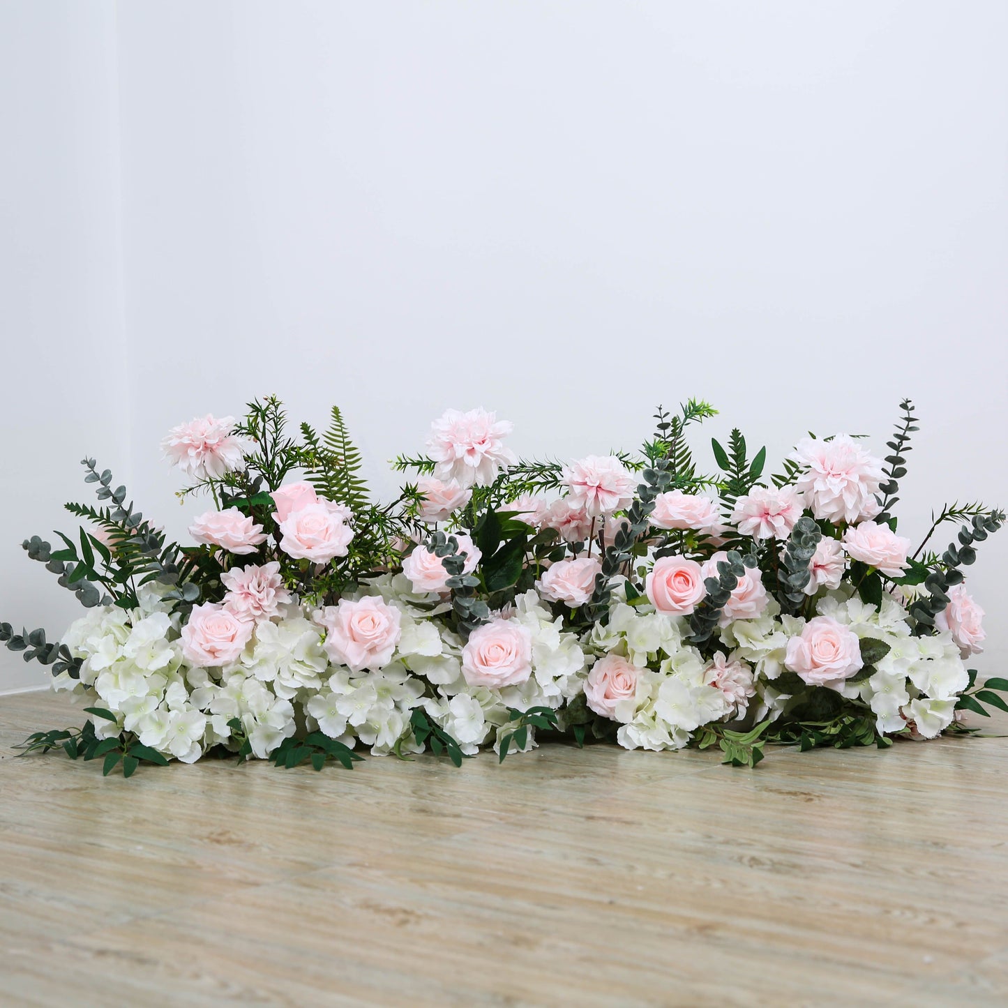 Pink Rose Wedding Floral Arrangement Backdrop Horn Arch Frame Floor Flower Row