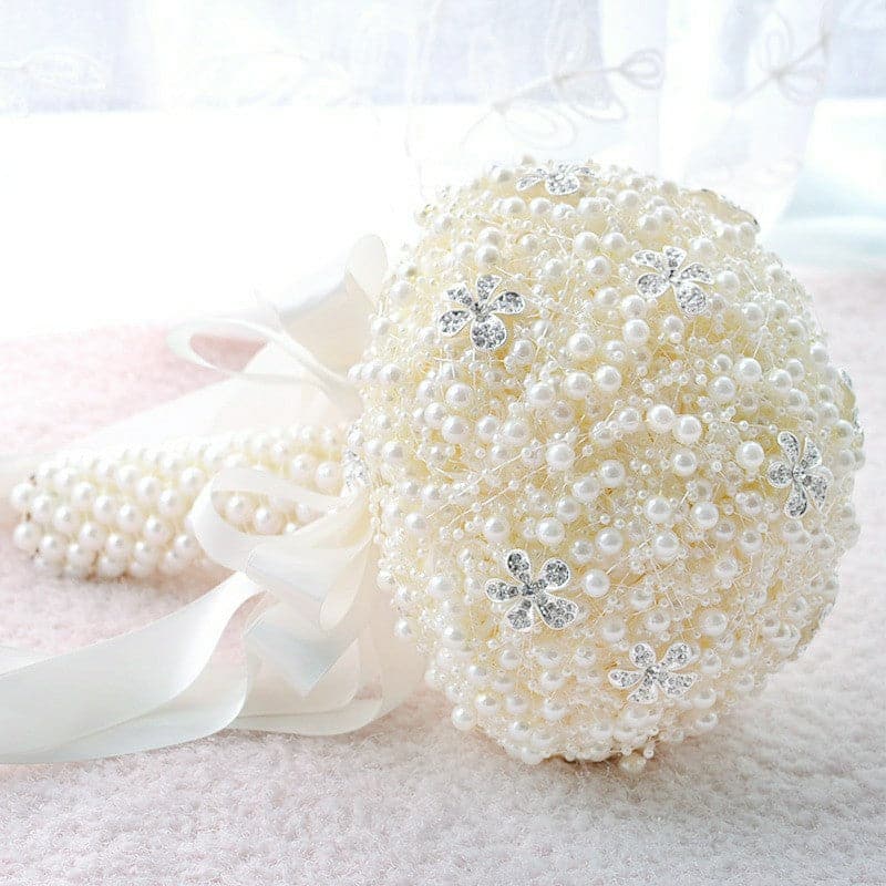 Artificial Flower Pearl Bride Holding Wedding Bouquet Hand-Made Bride Bridesmaid Flower Bouquet