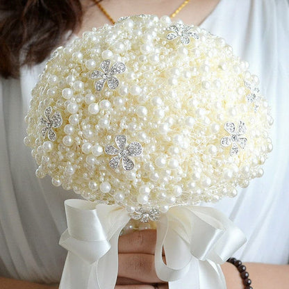 Artificial Flower Pearl Bride Holding Wedding Bouquet Hand-Made Bride Bridesmaid Flower Bouquet