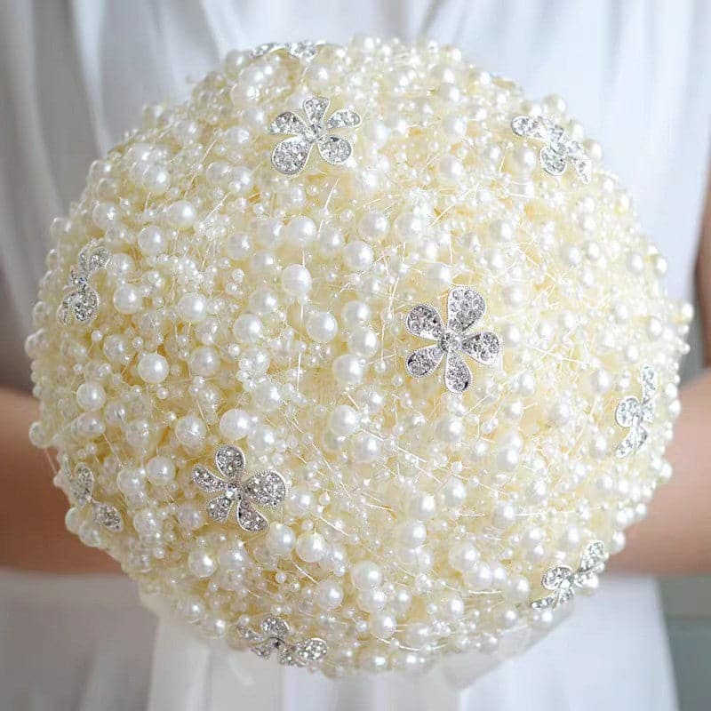 Artificial Flower Pearl Bride Holding Wedding Bouquet Hand-Made Bride Bridesmaid Flower Bouquet