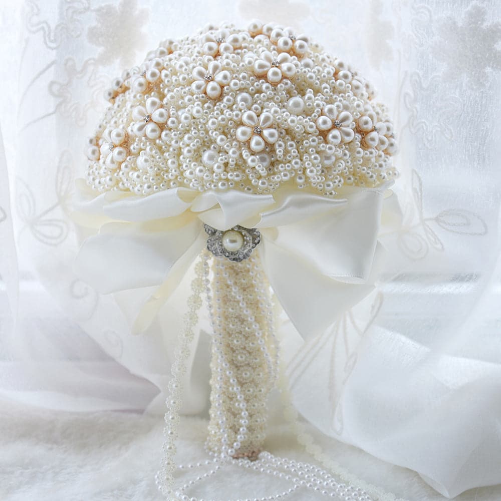 Romantic Artificial Handmade Holding Wedding Pearls Rhinestones Flower Bouquets Bridal