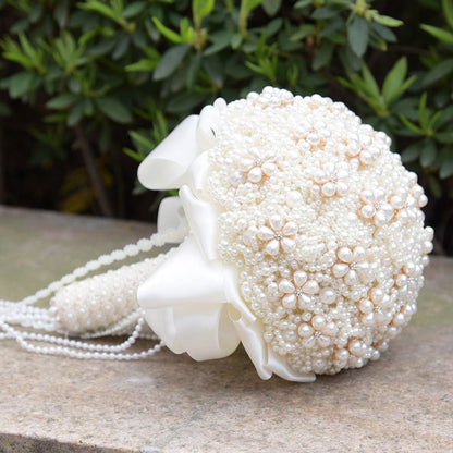 Romantic Artificial Handmade Holding Wedding Pearls Rhinestones Flower Bouquets Bridal